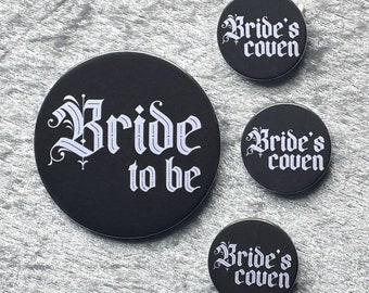 Bridal Party Badges, Bride to Be & Bride’s Coven, Gothic Hen Do Badges, Goth Bachelorette Accessories, Metalhead Bridal Shower, Emo Witch