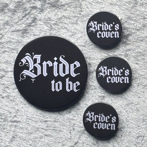 Bridal Party Badges, Bride to Be & Bride’s Coven, Gothic Hen Do Badges, Goth Bachelorette Accessories, Metalhead Bridal Shower, Emo Witch