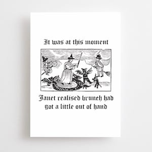 Witch Woodcut Card, Gothic Birthday, Congratulations, Thank You Gift, Funny Card, Dancing Witches, Goth Emo Medieval Engraving Art Humorous