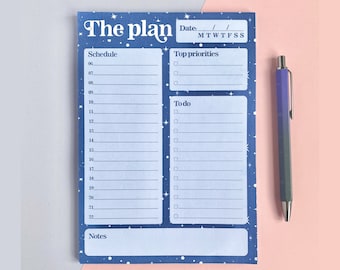 Tages- und Stundenplan To Do-Listen-Schreibtischunterlage - A5 Motivationsziel-Einstellungsorganizer - Der Plan Verzauberte blaue Sterne-Druck-Zeitplan Undatiert