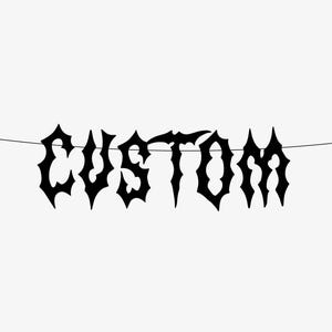 Custom Metal Banner Sign, Personalised Metalhead Birthday Party Banner, Wedding Decoration, Rock n Roll Garland, Bunting Black Metal Room