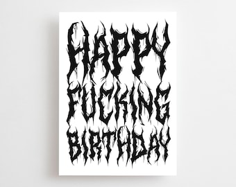 Heavy Metal Birthday Card, Black Metal Birthday Card, Goth Gothic Emo, RIP Youth, Black & White, Monochrome, Eighteenth Thirtieth 20th 30th