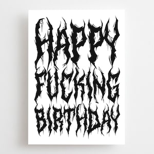 Carte d'anniversaire en métal lourd, carte d'anniversaire en métal noir, gothique gothique emo, RIP jeunesse, noir et blanc, monochrome, dix-huitième 30e 20e 30e