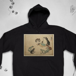 Japanese hoodie for Women Men Trendy hoodie Japan Aesthetic Vintage Art with Frogs Retro Painting Design sweatshirt with hood Gift idea
