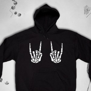 Rock hoodie Trendy graphic design Grunge Skeleton hands Emo Edgy Funny unisex sweatshirt with hood Gift idea for Halloween
