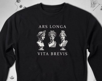 Sudadera de arte griego Diseño gráfico de moda con cita latina Estatuas griegas estéticas Sudadera de cuello redondo de Grecia antigua idea de regalo