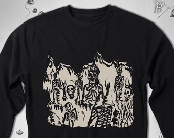 Sudadera de terror Diseño gráfico de moda Grunge vanguardista Esqueletos ardientes Sudadera urbana gótica emo con cuello redondo para hombres Idea de regalo
