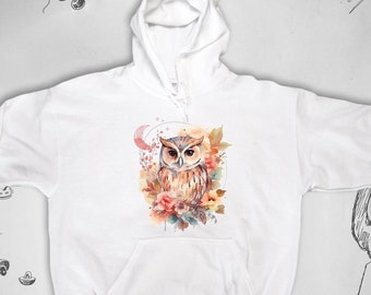 Owl hoodie Trendy Graphic Design Aesthetic Cute Flowers Bird Floral Art with Animal Unisex sweatshirt with hood for Women Gift idea