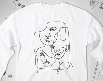Faces sweatshirt Trendy graphic design Aesthetic line art Abstract women's faces Artsy crewneck sweatshirt for women gift idea