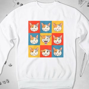Cat sweatshirt Trendy graphic design Cute funny cat Animal emotions unisex crewneck sweatshirt Gift idea for cat lover