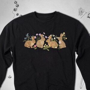 Rabbits sweatshirt Trendy graphic design for Easter Cute bunnies flowers Aesthetic spring crewneck sweatshirt for women for girls gift