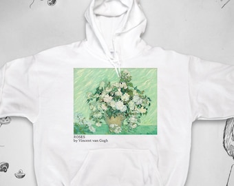 Van Gogh hoodie Trendy graphic design with art Roses Aesthetic flowers Vintage painting unisex sweatshirt with hood Gift idea