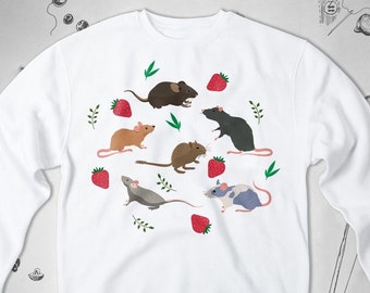 Rats sweatshirt sweater Cute sweatshirt Kawaii Animals Mouse Rat Cottagecore Goblincore Strawberry Unisex Crewneck sweater Rat Lover Gift