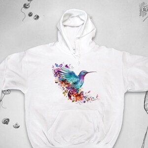 Hummingbird hoodie Trendy graphic design with bird Cute animal Aesthetic flowers Tropical nature unisex sweatshirt with hood Gift idea