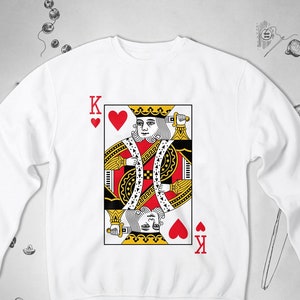 Sweat roi de coeur Graphisme tendance Carte à jouer esthétique Sweat-shirt col rond preppy élégant Idée cadeau