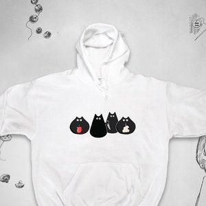 Black cats hoodie Trendy graphic design Cute cats Funny animals unisex sweatshirt with hood for Halloween Gift idea