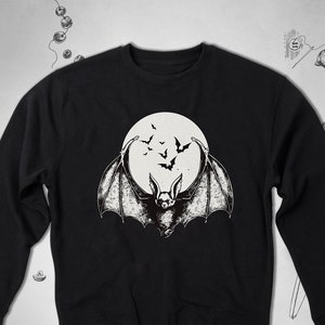 Vampire bat sweatshirt Goth graphic design Aesthetic horror Creepy animal Moon Gothic crewneck sweatshirt gift idea for Halloween