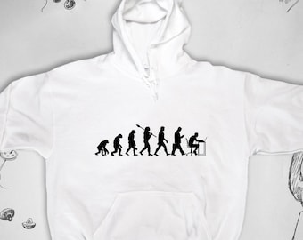Nerdy hoodie Trendy Graphic Design Funny Man Evolution Humorous Adulthood Unisex sweatshirt with hood for Men Gift idea