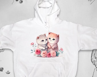 Moletom com capuz de gatos Design gráfico moderno com gatinhos fofos Cutie patootie Estético gatinho flores Kawaii moletom unissex com capuz Idéia de presente