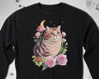 Cat sweatshirt Trendy graphic design Aesthetic cat flowers Cute kitten animal crewneck sweatshirt for women for girls gift idea