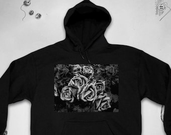 Roses hoodie Trendy graphic design Aesthetic flowers White roses Grunge style unisex sweatshirt with hood for women Gift idea