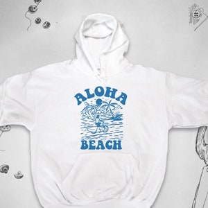 Beach hoodie for Women Men Trendy Graphic Design Ocean Hawaii Vacation Saying Aloha Beach Surfing Unisex sweatshirt for Teens Gift idea
