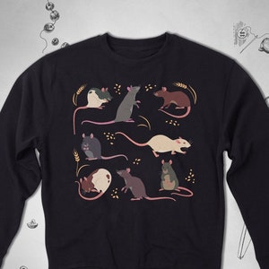 Moletom de ratos Moletom fofo Animais Kawaii Ilustração de rato Unissex Moletom com gola redonda Presente para amante de ratos para senhora