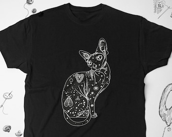 Cat shirt tshirt t shirt tee Aesthetic Graphic Design Trendy Gothic Tattooed Black Cat Grunge Emo Sphynx Cat Unisex shirt Gift idea