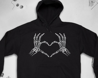 Goth hoodie for Men Women Heart Unisex Aesthetic Skeleton Hands Gothic Emo Graphic Design hoodie sweatshirt with hood Gift for Halloween
