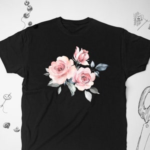 Rosas camisa camiseta camiseta estética diseño gráfico flores rosas de moda elegante rosa jardinería hermosa camisa unisex idea de regalo
