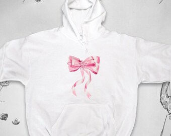 Felpa con cappuccio con fiocco Design grafico alla moda con fiocco Simpatico fiocco rosa coquette con nastri Felpa estetica kawaii unisex con cappuccio per ragazze Regalo