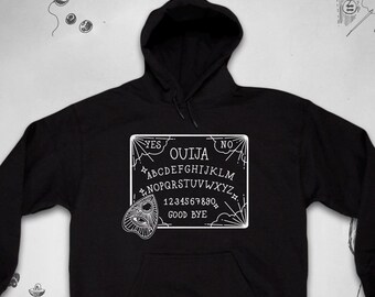 Goth hoodie Trendy graphic design Occult spiritual board Ouija for witch Spooky unisex sweatshirt with hood for Halloween Gift idea