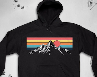 Mountains hoodie for Men Women sweatshirt Vintage Retro Unisex sweater Nature Aesthetic Rainbow Sunset Graphic Design hoodie Gift