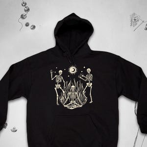 Gothic hoodie Trendy graphic design Emo style with skeletons Grunge unisex sweatshirt with hood Gift idea for Halloween