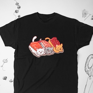 Japanese sushi shirt tshirt t shirt Trendy graphic design with kawaii funny cats Japanese food unisex shirt Gift idea