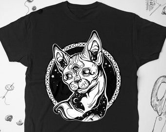 Goth shirt for Men Women Girls tee t shirt tshirt Cat Halloween Graphic shirt Eyes Animal Gothic Mystical Witch Night Unisex shirt Gift idea