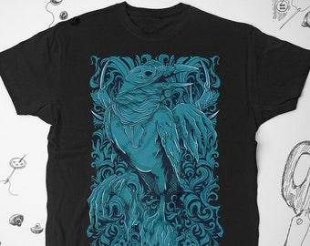 Goth shirt for Men Women Girls tee t shirt tshirt Horror Raven Graphic shirt Halloween Bird Crow Witch Gothic Illustration Unisex shirt Gift