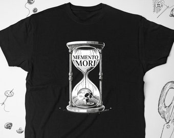 Camisa gótica camiseta camiseta Diseño gráfico de moda Cráneo con cita que dice Memento mori Estética latina camisa unisex gótica Idea de regalo