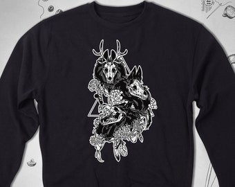 Aesthetic sweatshirt sweater Goth sweatshirt Roses Skull Animals Wolves Grunge Gothic Flowers Graphic Design Unisex Crewneck sweater Gift
