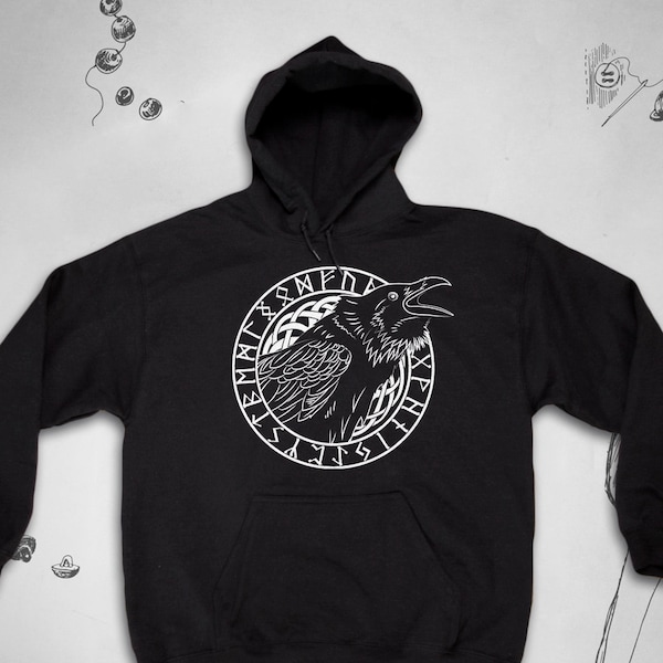 Viking hoodie for Men Women sweatshirt Goth Raven Unisex raglan Bird Crow Occult Scandinavian Design Graphic hoodie sweater Gift