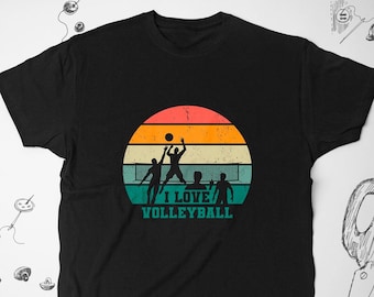 バレーボールシャツ Tシャツ Tシャツ トレンディなグラフィックデザイン「I love valleyball」レトロスタイル スポーツユニセックスシャツギフトアイデア バレーボール選手