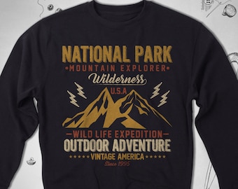 National Park sweatshirt for Men Women Girl sweater Vintage USA Graphic sweatshirt with Sayings Outdoors Adventure Mountains Unisex Crewneck
