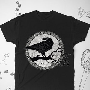 Raven shirt Men Girl Women t shirt tshirt Goth Bird Graphic tee Unisex Occult Illustration Viking Scandinavian Tree Gothic Gift for him her