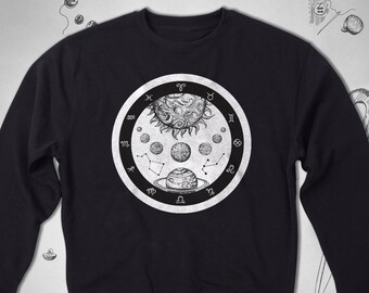 Bluza astrologiczna dla kobiet, mężczyzn, dziewcząt, gwiazdy, planety, bluza graficzna, kosmos, zodiak, pani, konstelacja, unisex, okrągły dekolt, raglan, prezent