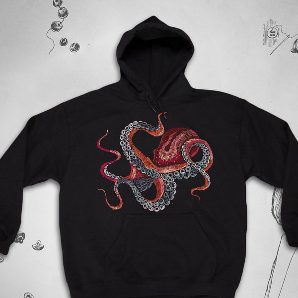 Octopus hoodie for Men Women Girl sweatshirt Art Ocean Unisex raglan for Teens Aesthetic Red Rose Animal Illustration Graphic hoodie Gift