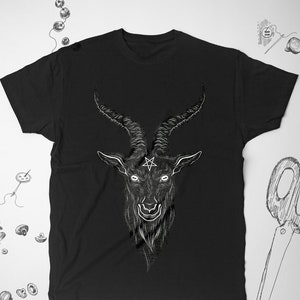 Satan shirt for Men Women Girl tee t shirt tshirt Goth Occult Graphic shirt Guy Animal Goat Gothic Baphomet Pentagram Unisex shirt Gift idea