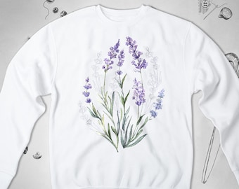 Lavender sweatshirt for Women Girl sweater Aesthetic Cute Graphic raglan Nature Plant Summer Herb Garden Flowers Floral Unisex Gift jumper