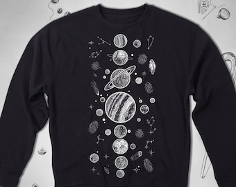 Sudadera de planetas para mujeres, niñas, hombres, suéter, astrología, adolescentes, gráfico raglán, estética, lindas estrellas, galaxia, espacio, unisex, sudadera con cuello redondo