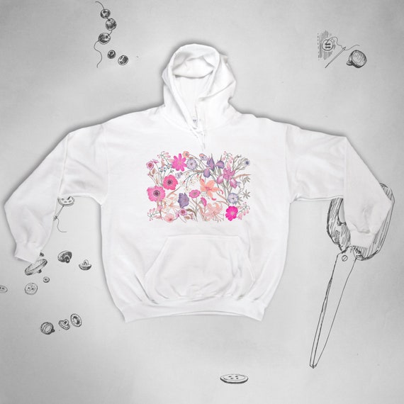 Purple Flowers Hoodie Trendy Graphic Design Aesthetic Cute