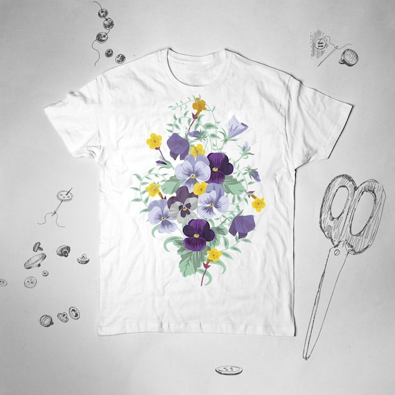 Violet Flowers shirt for Men Women Girls tee t shirt tshirt Aesthetic Nature Graphic shirt Garden Gardening Plants Pansies Unisex shirt Gift